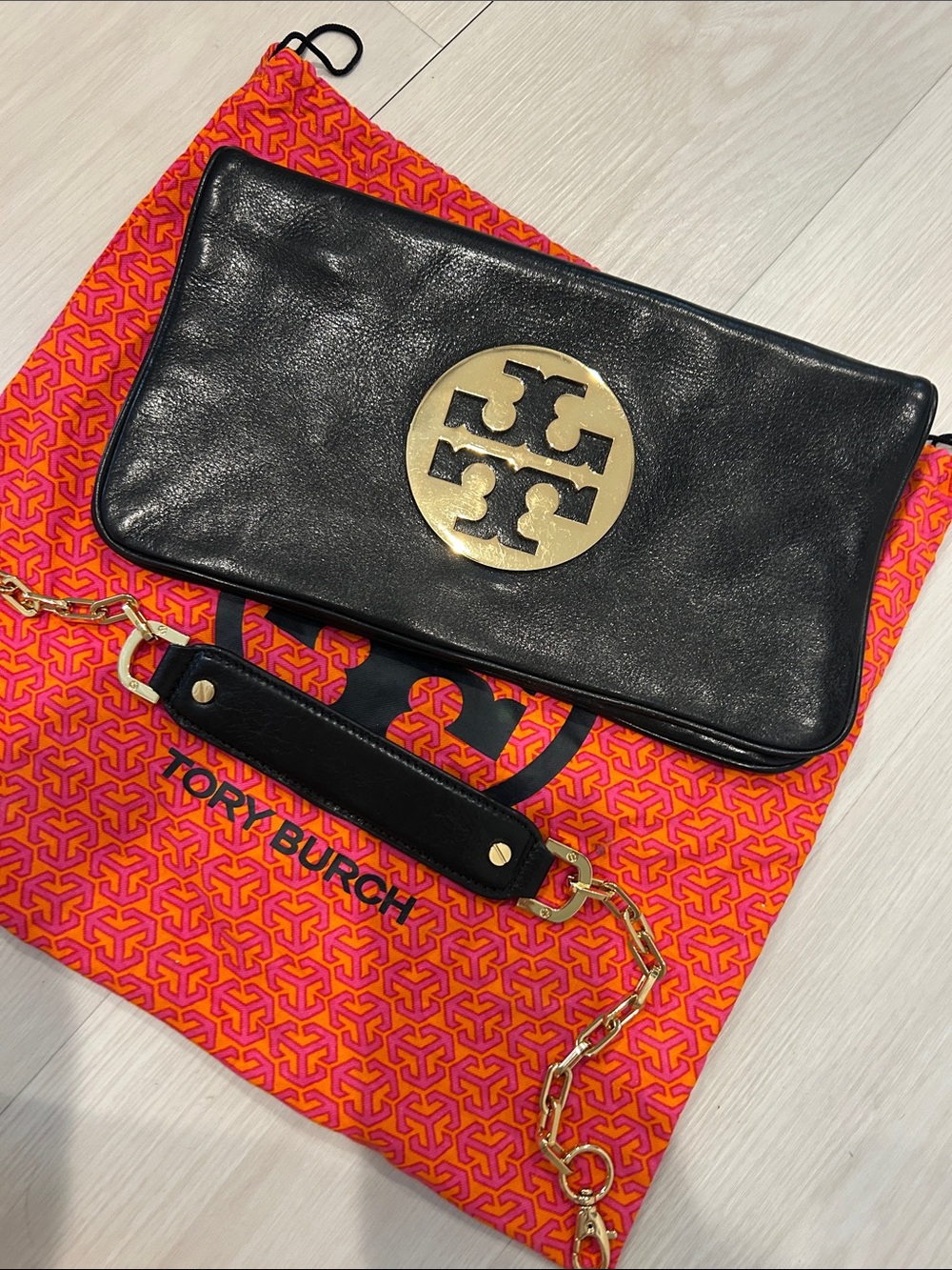 Tory Burch Black Leather Crossbody with Gold Logo Medallion